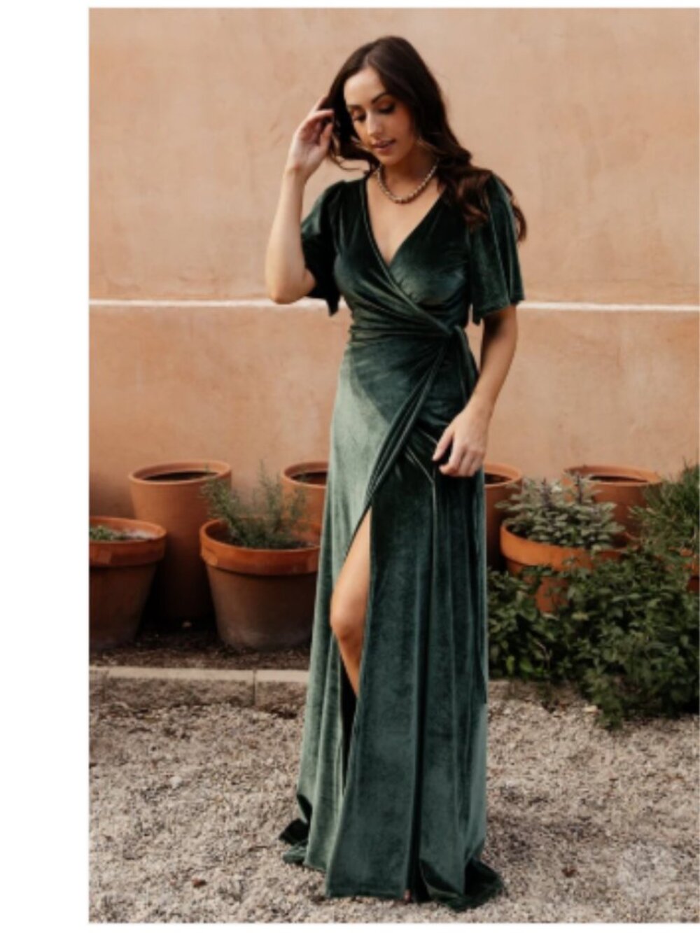 Baltic Born Deep Green Velvet Maxi Dress with Tie Waist